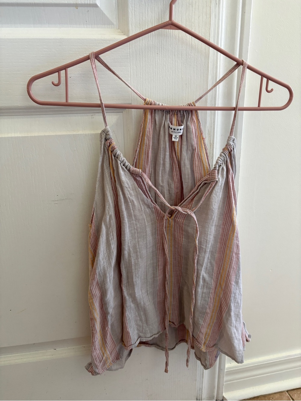 Aritzia Linen Striped Tie-Front Tank Top in Blush Multi